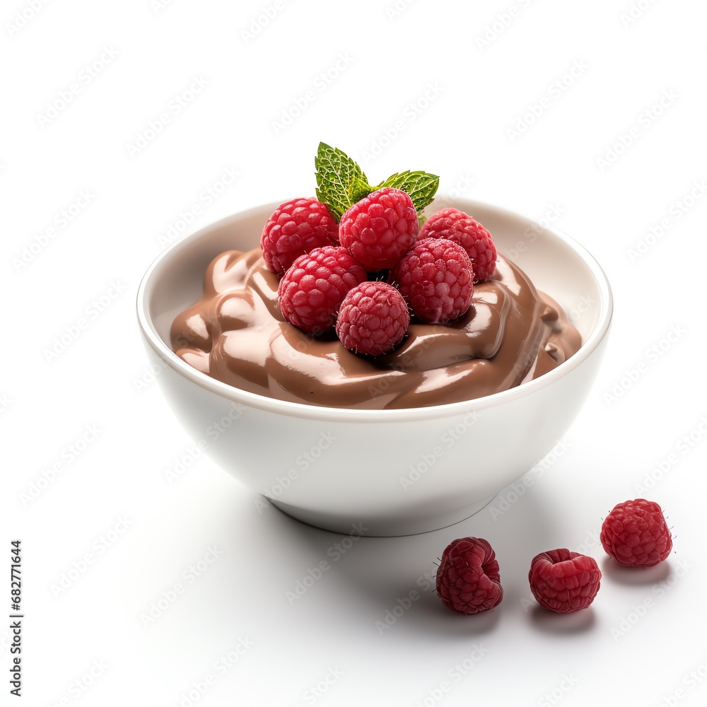 a bowl of chocolate pudding with raspberries a bowl of chocolate pudding with raspberries