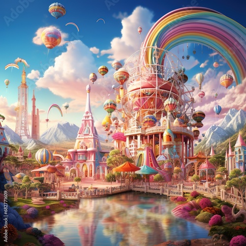 Amusement park colorful candies clouds rainbows fairies candy photo
