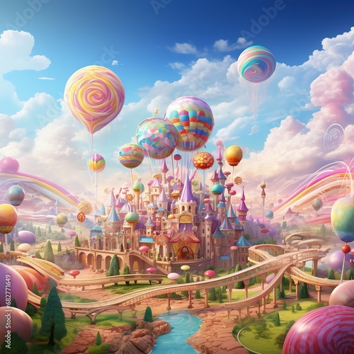 Amusement park colorful candies clouds rainbows fairies candy © somsong