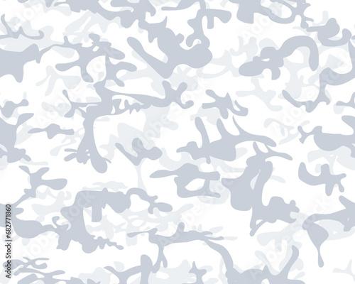 Hunter Military Camoflage. Seamless Camo Paint. White Fabric Pattern. White Seamless Brush. Woodland Vector Background. Army Gray Canvas. Winter Camouflage. Dirty Camo Paint. Modern Snow Texture. photo