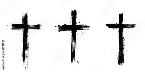Holy Cross , Charcoal Cross Set of Three, Finger Smudging Crucifix with Transparent background photo