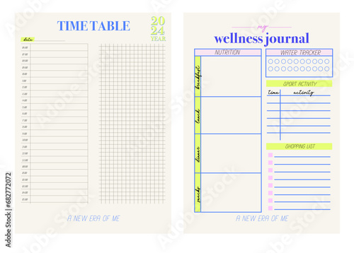 Collection of planners templates. Blank vertical notepad page. Business Organizer. Calendar daily, weekly, monthly, yearly, habit tracker, project, notes, goals. Editable vector illustration