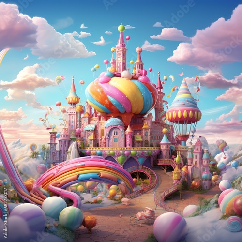Amusement park colorful candies clouds rainbows fairies candy