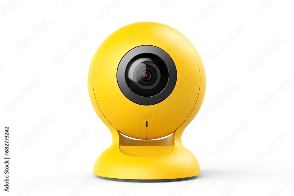 a yellow round camera with a black circle a yellow round camera with a black circle