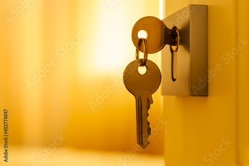 door lock and keys. open room