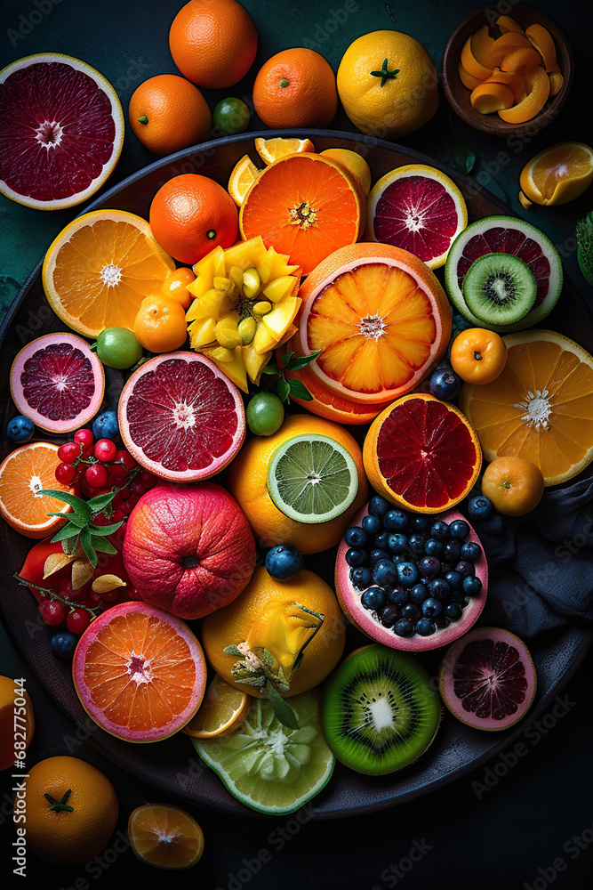 A rainbow of fruits and berries. Generative Ai A rainbow of fruits and berries. Generative Ai