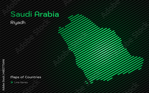 Saudi Arabia Green Map with a capital of Riyadh Shown in a line Pattern	
