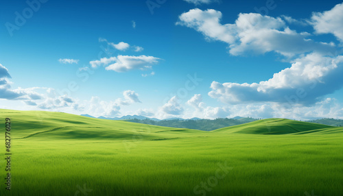 Beautiful panoramic natural landscape.Natural scenic panorama green field