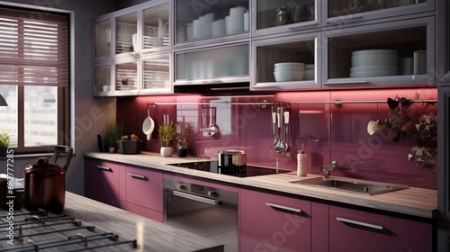 modern kitchen interior glass cupboards 