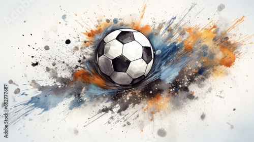 Dynamic Soccer Ball Illustration with Artistic Flair     Unique Blend of Pencil Sketch and Watercolor Elements