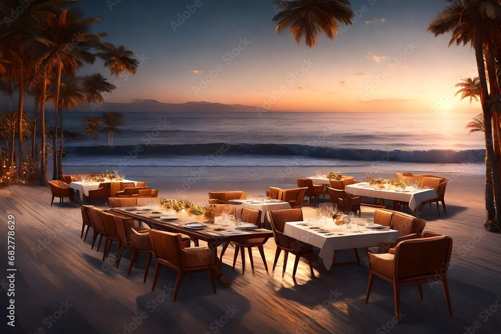 Luxury dinner beach view. Generate Ai 