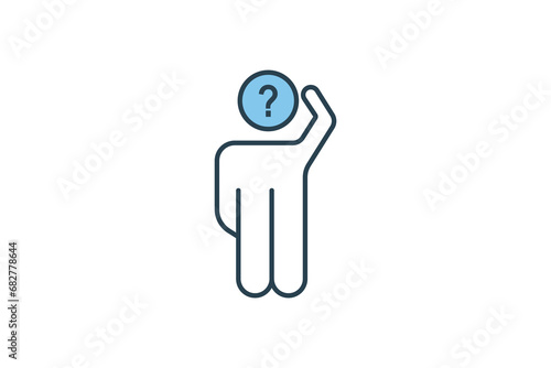 confused icon. human scratching head and question mark. icon related to confusion. flat line icon style. simple vector design editable