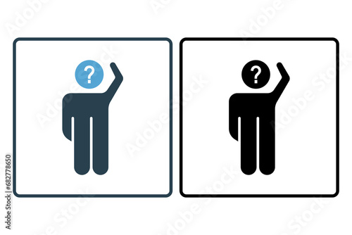 confused icon. human scratching head and question mark. icon related to confusion. solid icon style. simple vector design editable