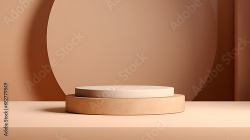 3d background products minimal podium scene with beige pedestal. display background vector 3d rendering with podium. stand to show cosmetic products 3d. Stage showcase on pedestal stud. Generative AI.