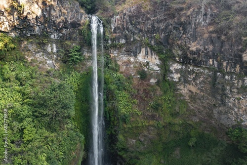 Aerial view of the Coban Rondo waterfall in Batu, East Java, Indonesia