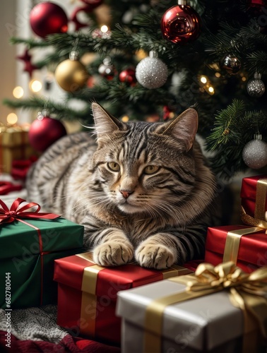 Photo of cat in christmas tree