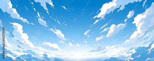 dynamic fluffy white clouds with beautiful blue sky background anime manga style
