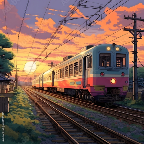 Train at Beautiful Modern Railway Station during Sunset