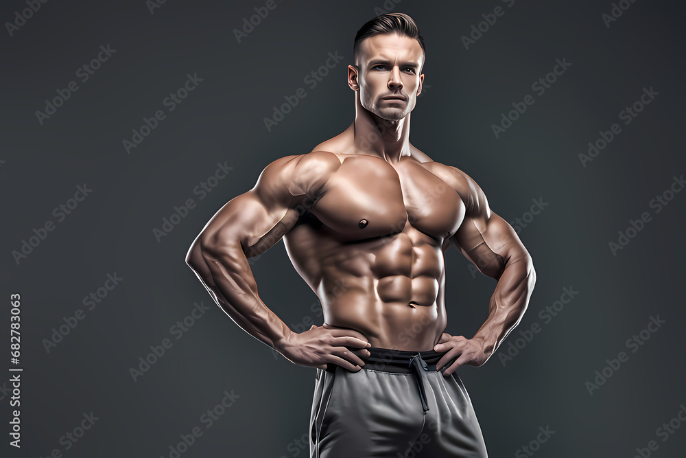 Handsome fitness man posing in gym, Muscle man, Fitness model
