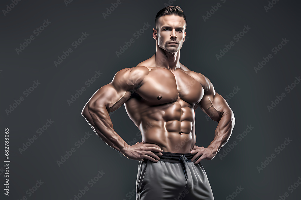 Handsome fitness man posing in gym, Muscle man, Fitness model Handsome fitness man posing in gym, Muscle man, Fitness model