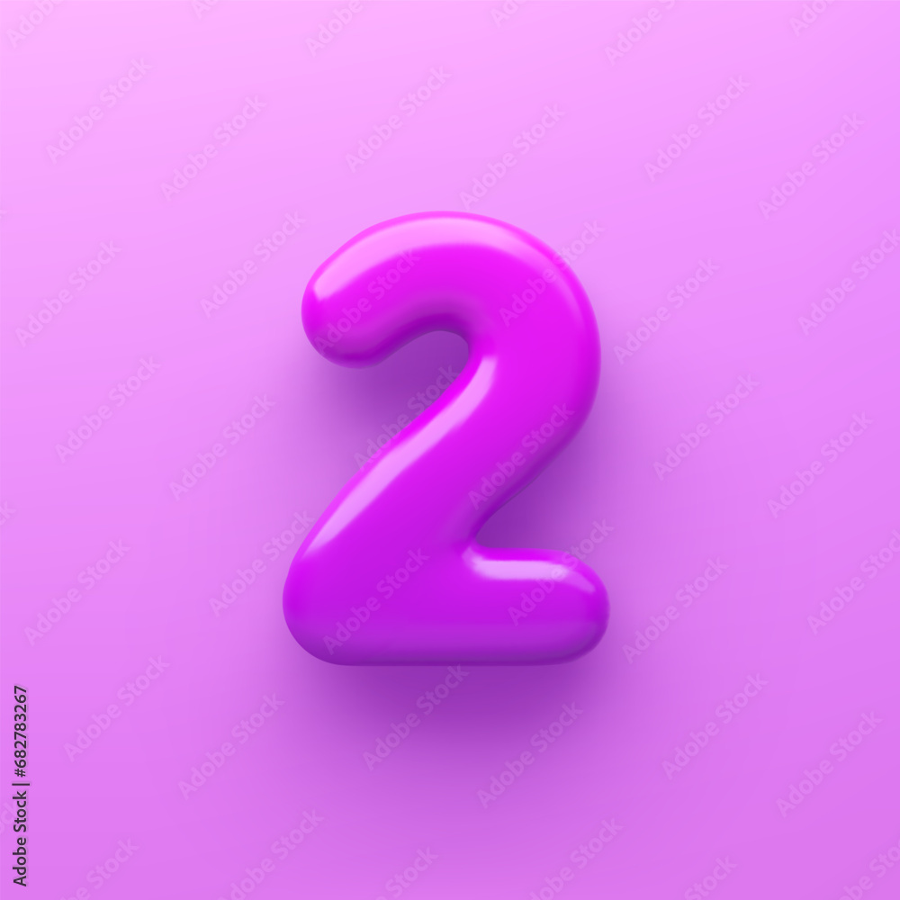 3D Purple number 2 with a glossy surface on a purple background . 3D Purple number 2 with a glossy surface on a purple background .