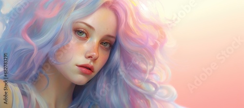 Ethereal Woman with Pastel Pink Hair Dreamy Portrait
