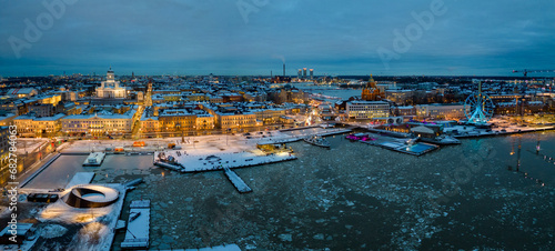 Helsinki city view during evening or early morning in wintertime.