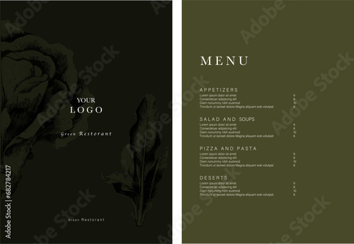 Vegetarian menu design with vegan meals. Restaurant menu