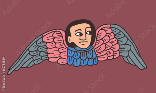 illustration of angel. Figures of an Ethiopian Angel, head and wing art. Ethiopian religious art. typical found in Ethiopian Orthodox Church religious paintings. high quality vector illustration. hand