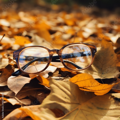 glasses on the ground with leaves
