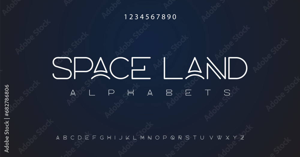 Space Modern abstract digital alphabet font. Minimal technology typography, Creative urban sport fashion futuristic font and with numbers. vector illustration - obrazy, fototapety, plakaty 