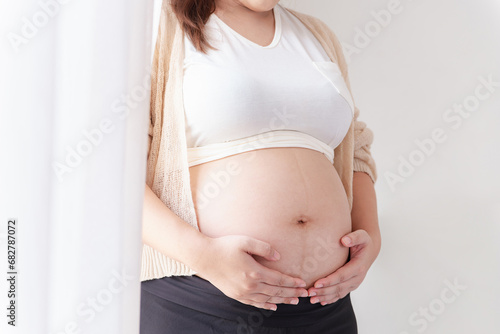 At home, a lovely young expectant lady is standing near the window, copying text space. Free Download At home, a lovely young expectant lady is standing near the window, copying text space. - GFXLoad