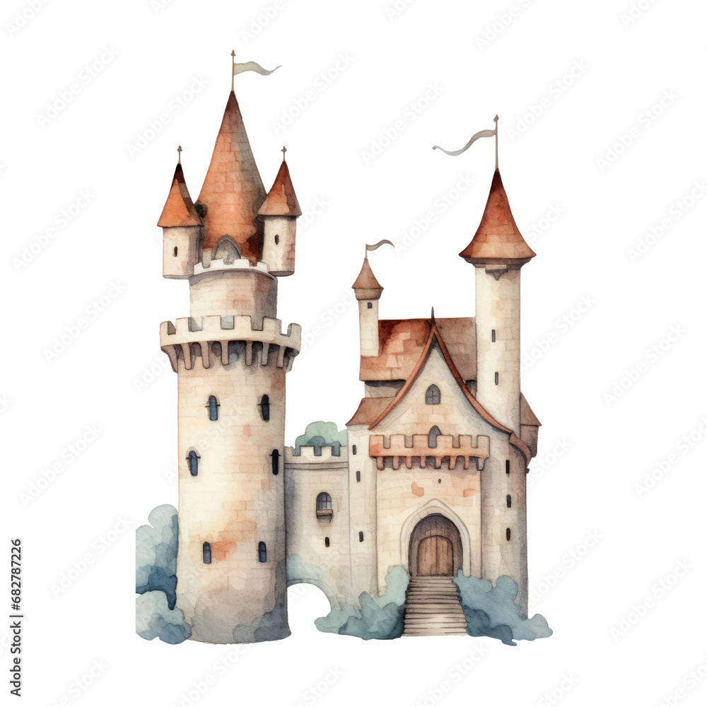 Watercolor Castle Clipart, Fairy Tale Princess Castle, Princess Birthday Castle Clipart, High-Quality PNG, Digital Download - Commercial Use