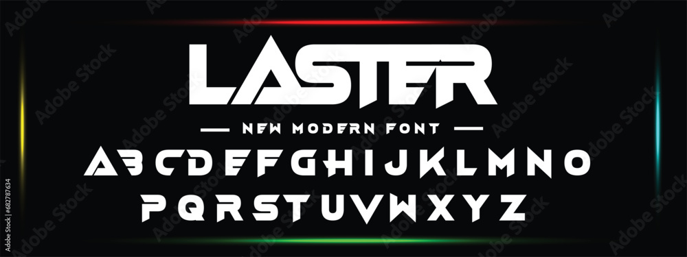 Laster Modern abstract digital alphabet font. Minimal technology typography, Creative urban sport fashion futuristic font and with numbers. vector illustration - obrazy, fototapety, plakaty 