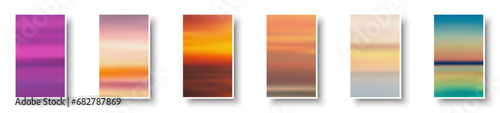 Fototapeta Naklejka Na Ścianę i Meble -  Set of colorful paper sunset and sunrise sea cards. Abstract blurred textured gradient mesh color backgrounds.