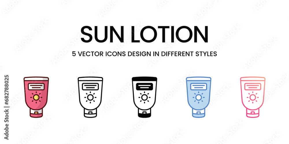 Sun Lotion Icon Design in Five style with Editable Stroke. Line, Solid, Flat Line, Duo Tone Color, and Color Gradient Line. Suitable for Web Page, Mobile App, UI, UX and GUI design. Sun Lotion Icon Design in Five style with Editable Stroke. Line, Solid, Flat Line, Duo Tone Color, and Color Gradient Line. Suitable for Web Page, Mobile App, UI, UX and GUI design.