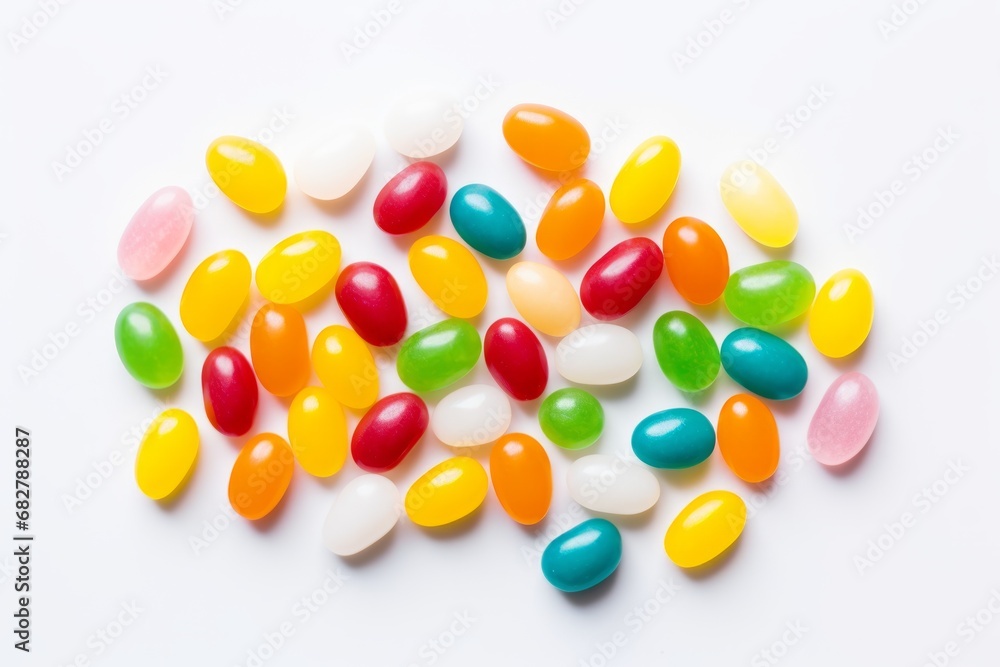 Multicolored gumdrops on a white table Multicolored gumdrops on a white table