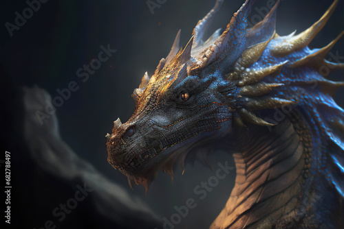 Portrait of a powerful dragon on a dark background  Year of the Dragon  Generative AI