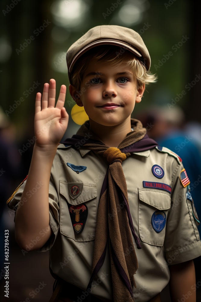 Portrait of a boy scout smiling at the camera with a backpack Portrait of a boy scout smiling at the camera with a backpack