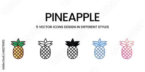 Pineapple Icon Design in Five style with Editable Stroke. Line, Solid, Flat Line, Duo Tone Color, and Color Gradient Line. Suitable for Web Page, Mobile App, UI, UX and GUI design.