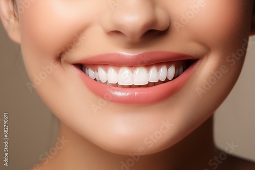 Beautiful young woman with healthy teeth on light background  closeup