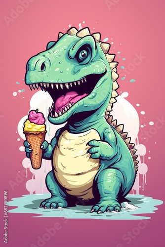 Cute dinosaure eating ice cream