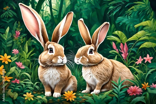 brown rabbit painting with greenary  © Ya Ali Madad 