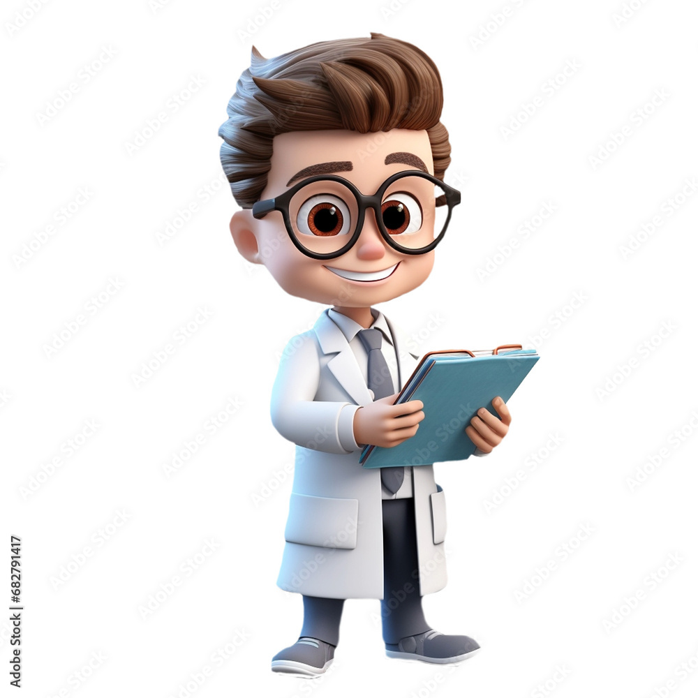 a 3d young smiling doctor on isolated transparent background png, generated with AI