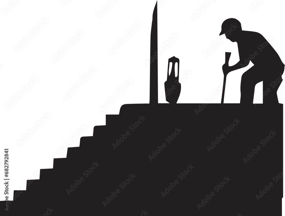 Obraz premium Worker work on stair silhouette vector illustration