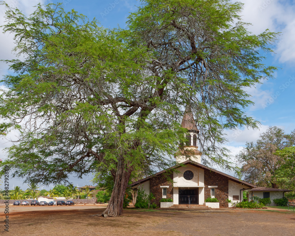 View of the Liliʻuokalani Protestant Church in Haleiwa on the North shore of the Island of Oahu, Hawaii
