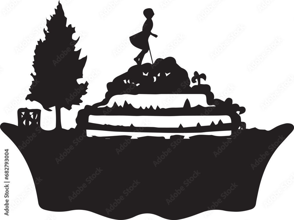 Silhouette Girl Standing on Mountain vector illustration