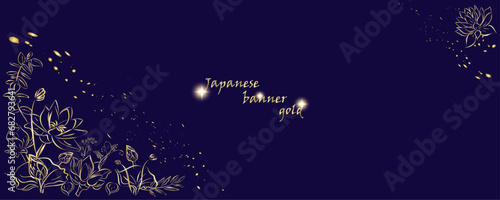 Golden botany banner Luxury hand drawn gold lotus and sakura flowers line art background vector. Oriental design for wedding invitation, cover, print, decoration, template.
