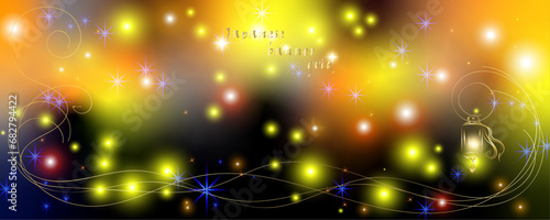 Golden glitter splashes on a bokeh background. Glitter lights grunge background, gold glitter defocused abstract Twinkly Lights Background. Hand drawn vector . Line art style design.