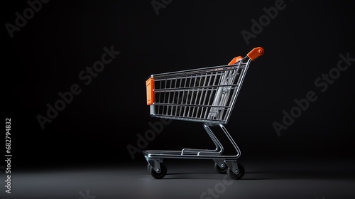 a shopping cart with orange handles